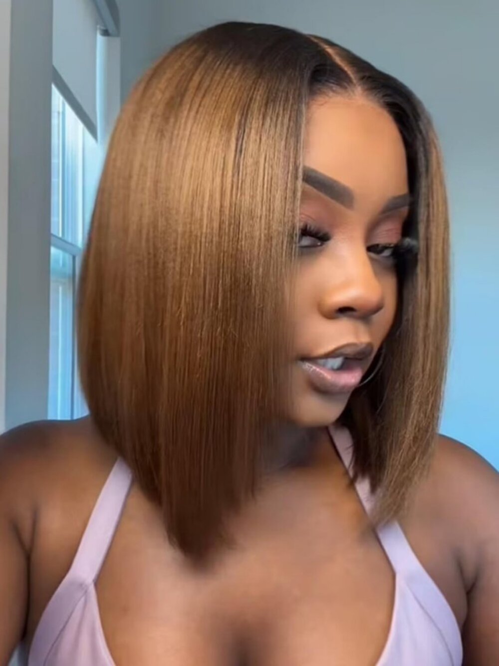 10-Inch Yaki Straight Bob Wig - Glueless Lace Front, 150% Density, Chestnut